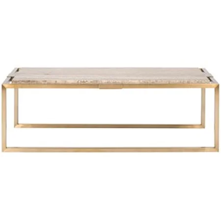 Glam Satin Brass Cocktail Table with Travertine Top